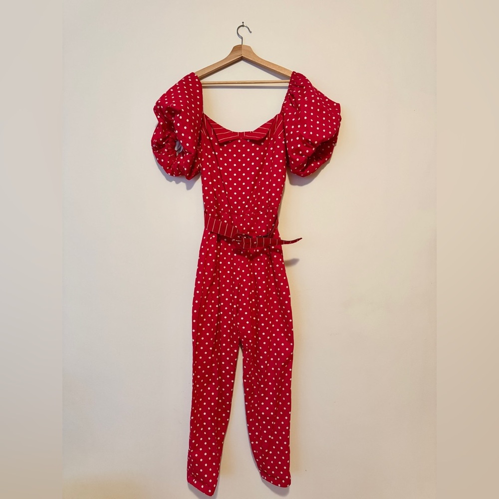 Puff Sleeve Polka Dot Jumpsuit